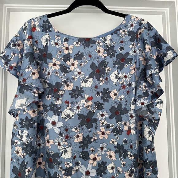 LOFT Floral Flutter Sleeve Spring Summer Knee Length Blue Dress Size XL - Picture 2 of 9